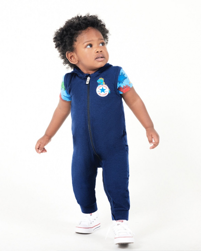 Converse Dino Explorer Hooded Coverall & Bodysuit Set Marinblå | 065LJYRQT