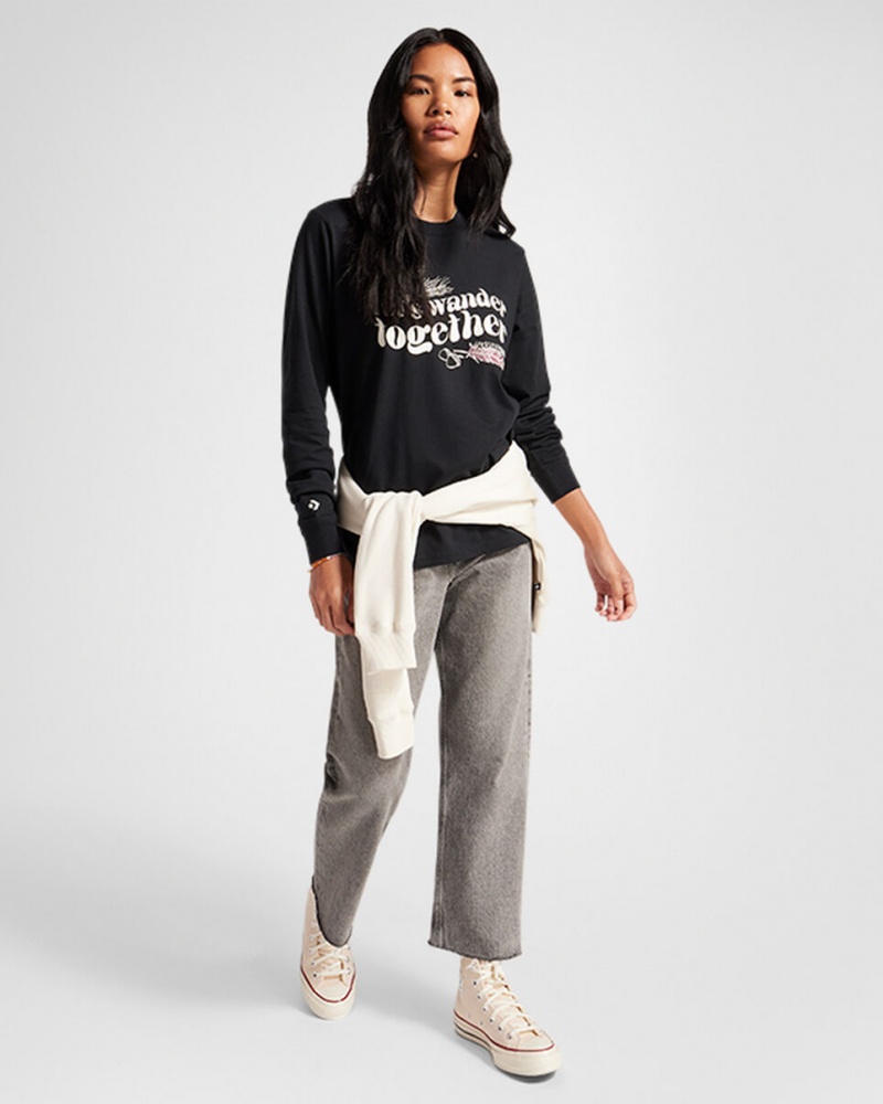 Converse Let's Wander Together Long Sleeve T-Shirt Svarta | 689JGZWPI