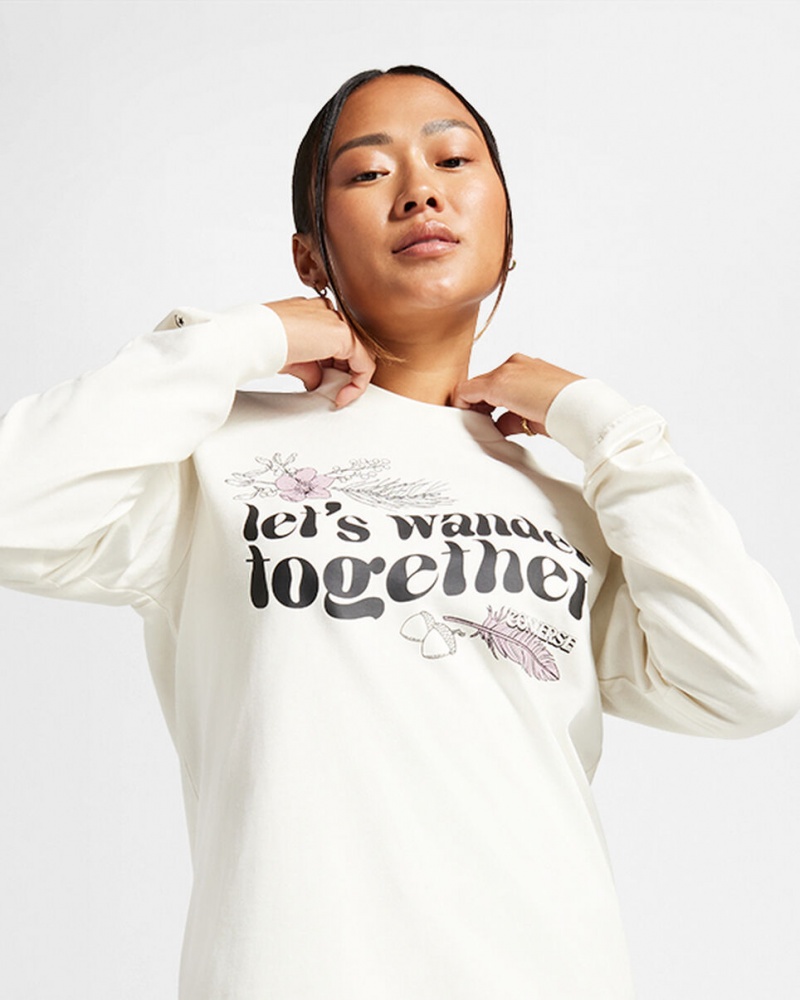 Converse Let's Wander Together Long Sleeve T-Shirt Egret | 245BANCSW