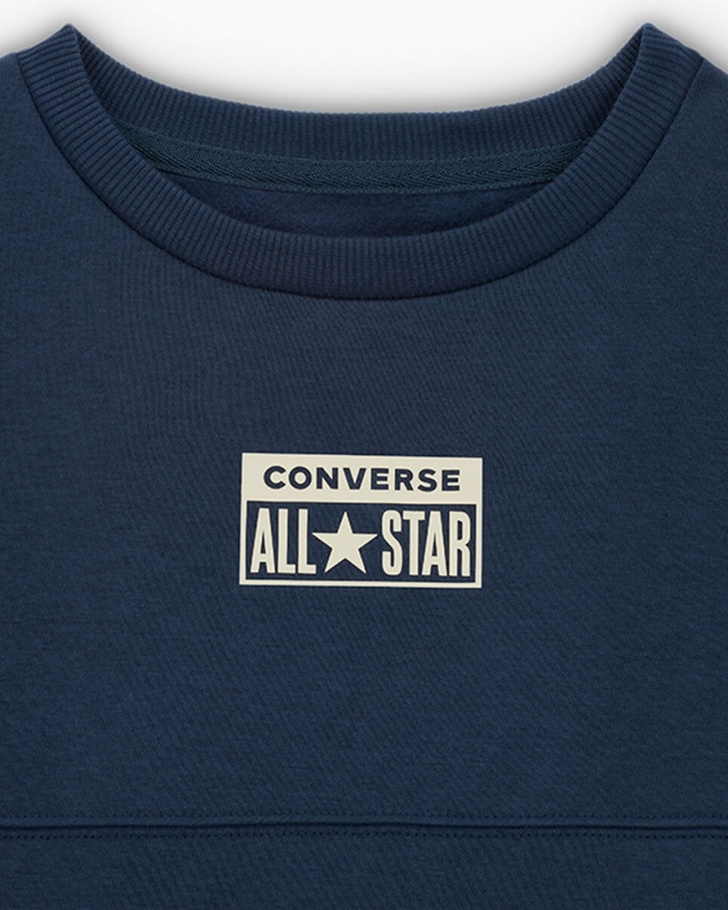 Converse Relaxed Fleece Crew Marinblå | 093PIZEHW