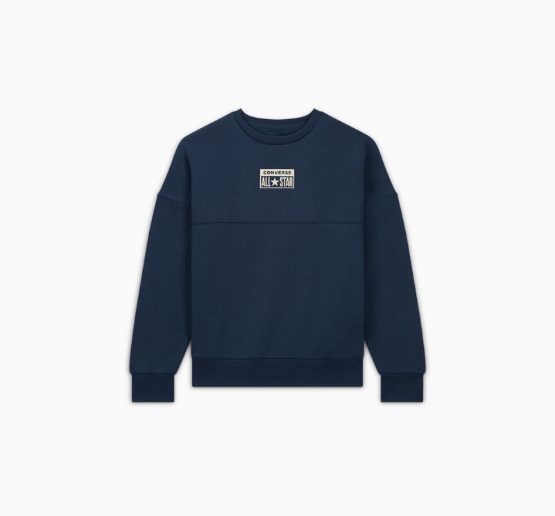 Converse Relaxed Fleece Crew Marinblå | 196JSPGXQ
