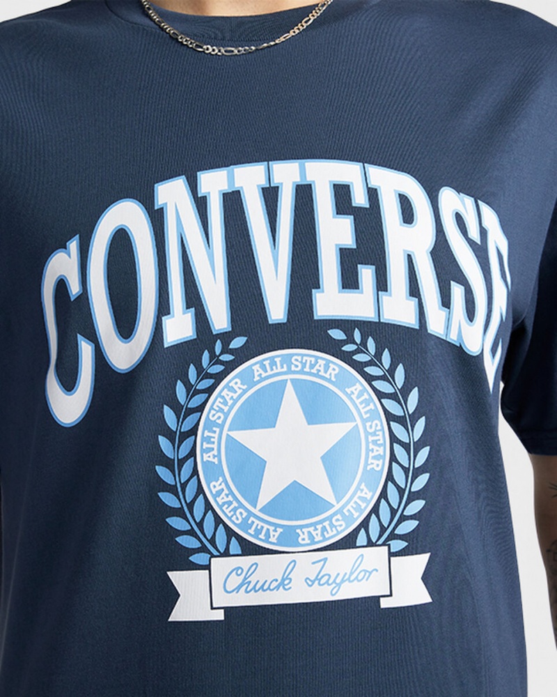 Converse Retro Collegiate Tryck T-Shirt Marinblå | 978BKZULO