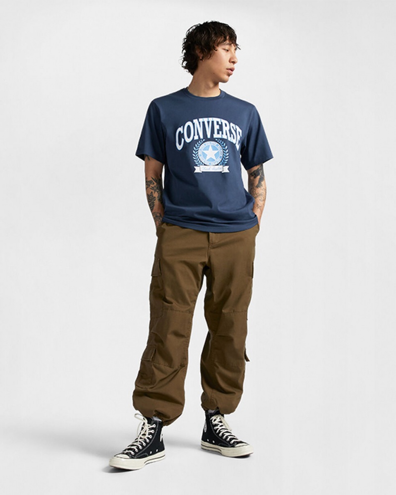 Converse Retro Collegiate Tryck T-Shirt Marinblå | 978BKZULO