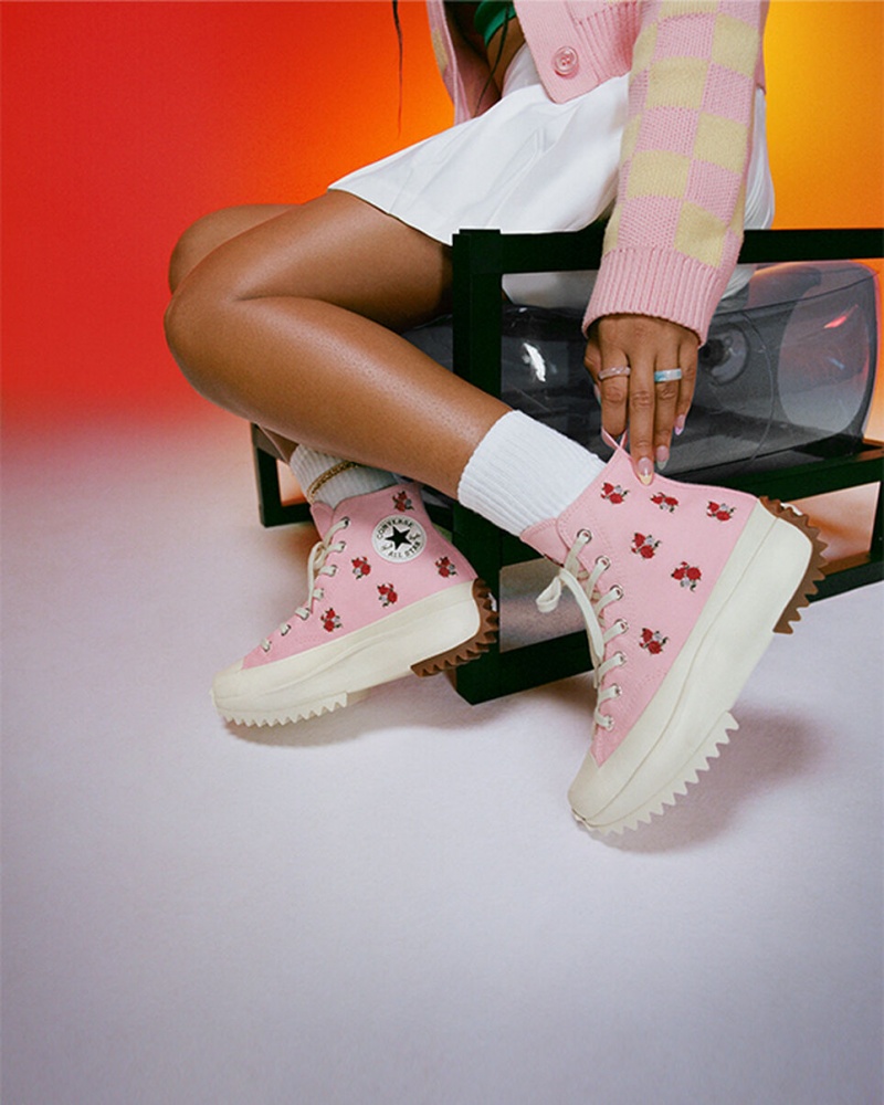 Converse Run Star Hike Platform Embroidered Floral Rosa Röda | 543BTLSMA