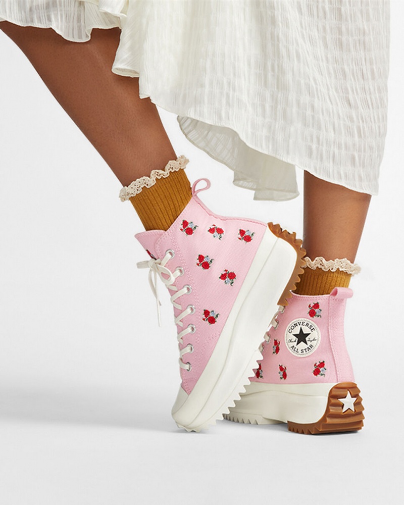 Converse Run Star Hike Platform Embroidered Floral Rosa Röda | 543BTLSMA