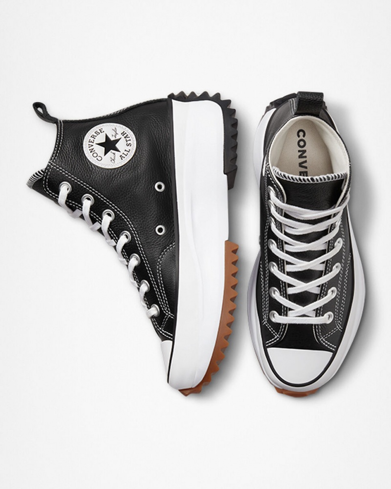 Converse Run Star Hike Platform Foundational Läder Svarta Vita | 436ZRJSBN