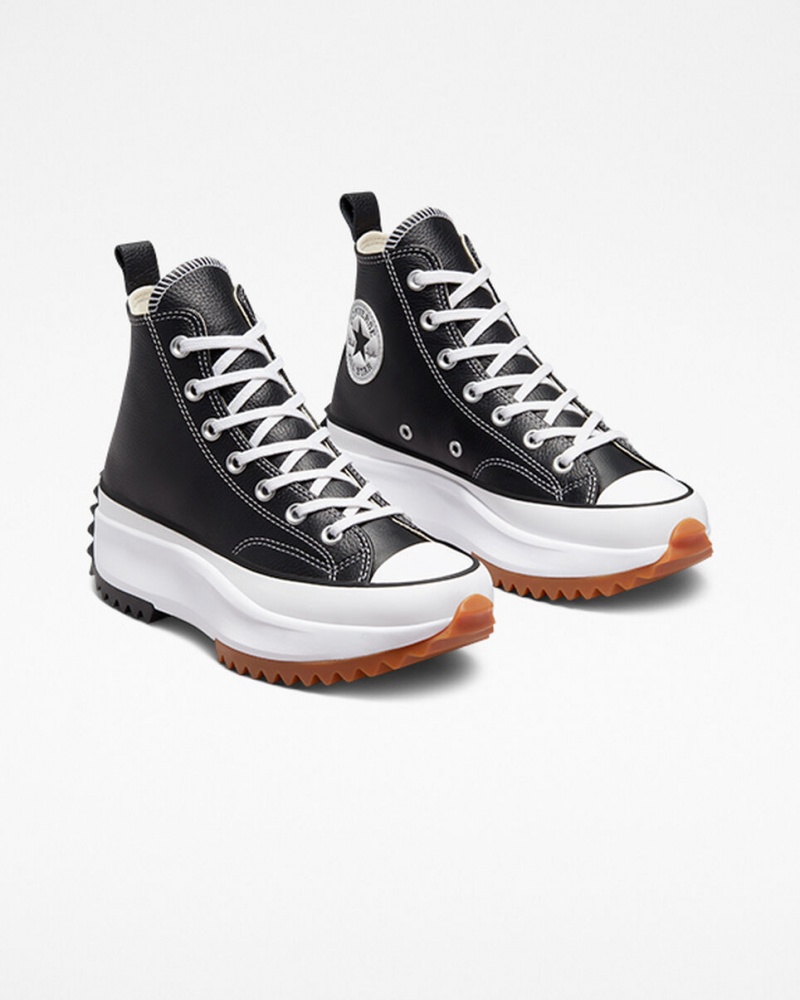 Converse Run Star Hike Platform Foundational Läder Svarta Vita | 436ZRJSBN
