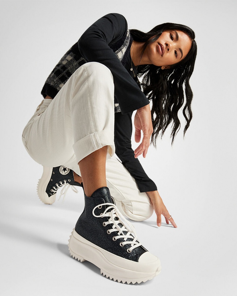 Converse Run Star Hike Platform Glitter Svarta | 491JICLOQ