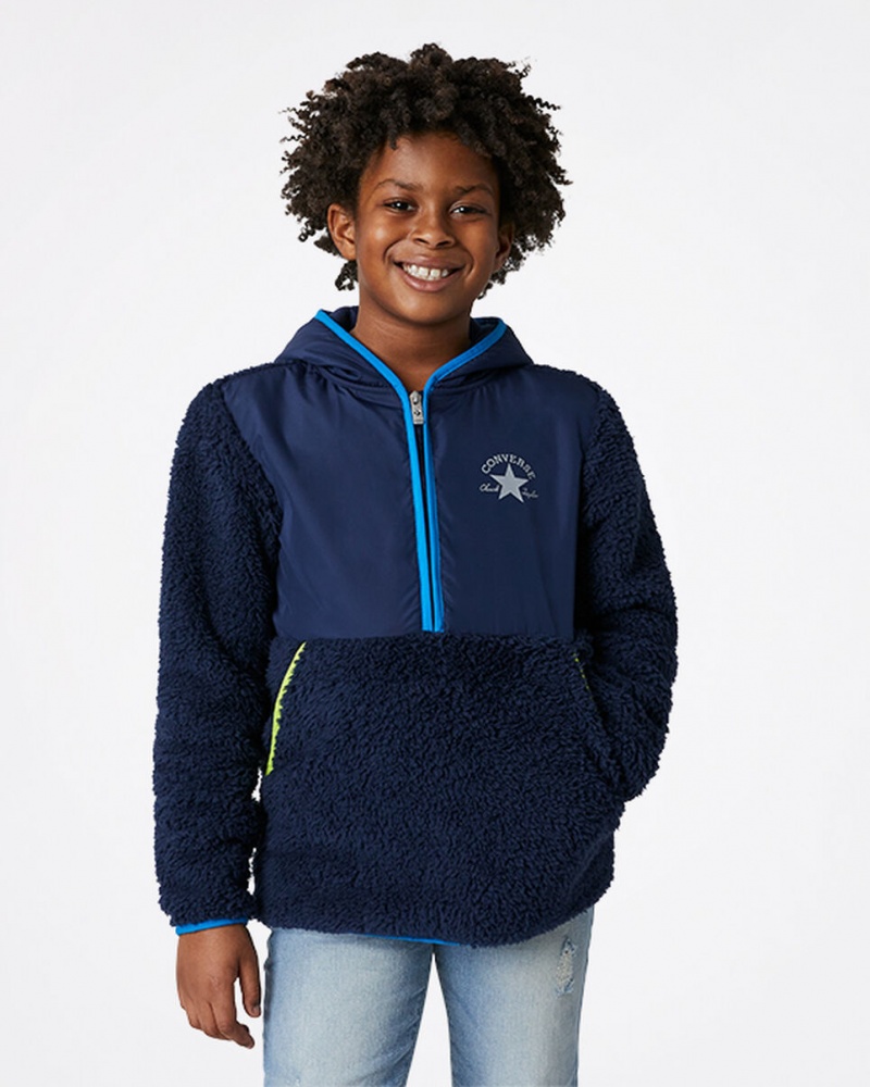 Converse Sherpa Half Zip Jacket Marinblå | 956DQIARO