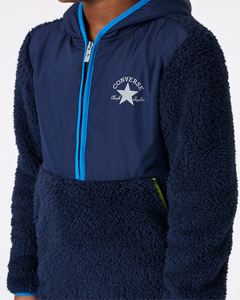Converse Sherpa Half Zip Jacket Marinblå | 956DQIARO