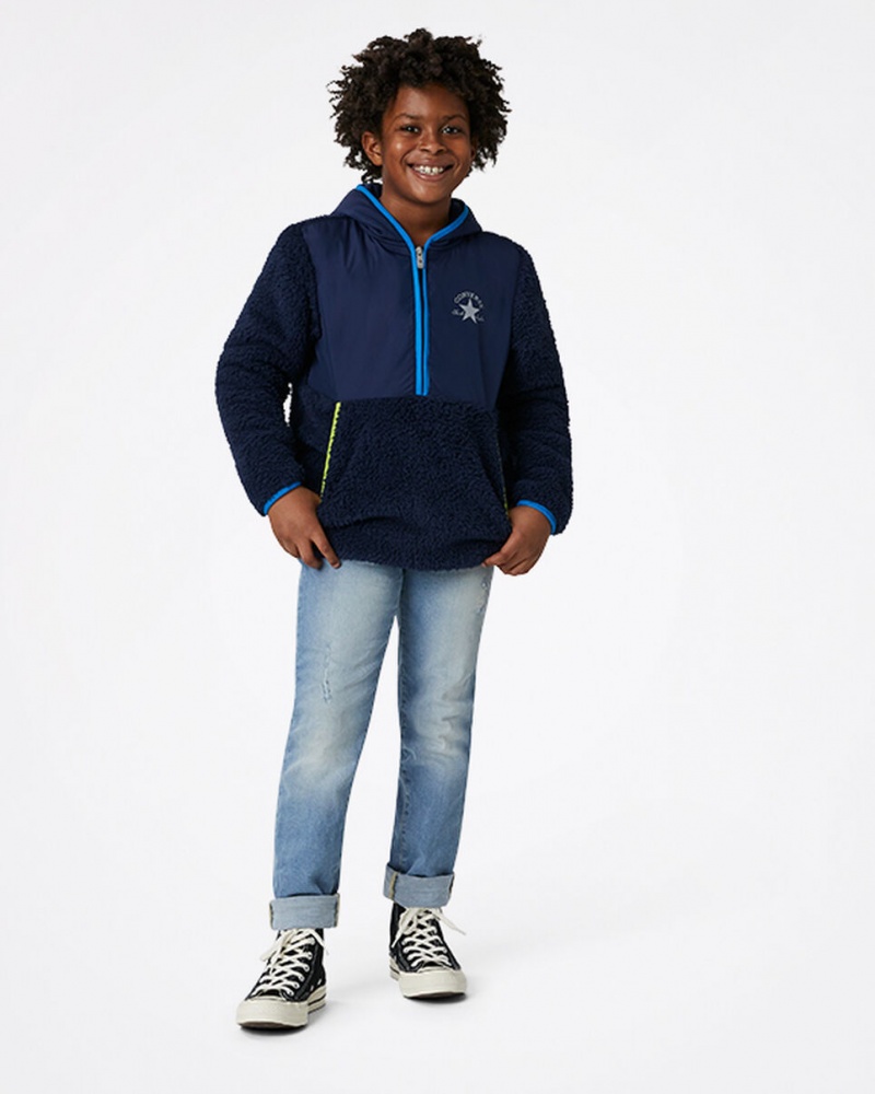 Converse Sherpa Half Zip Jacket Marinblå | 956DQIARO