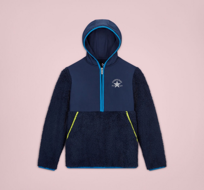 Converse Sherpa Half Zip Jacket Marinblå | 956DQIARO