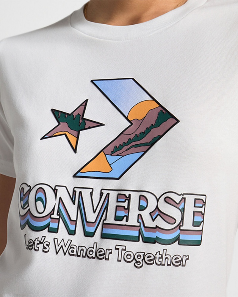Converse Star Chevron Mountain Tryck T-Shirt Vita | 132IOYLUW