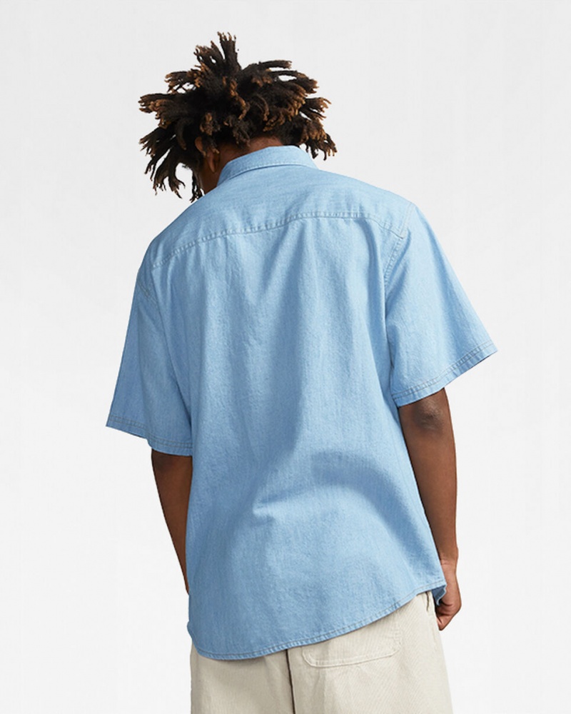 Converse Twill Denim Chambray Korta Sleeve Shirt Ljusblå | 526FURBOJ